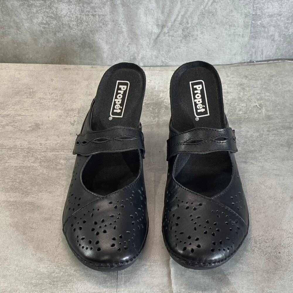 PROPET Women's Black Leather Perforated Calista Mary Jane Slip-On Shoes SZ 9.5
